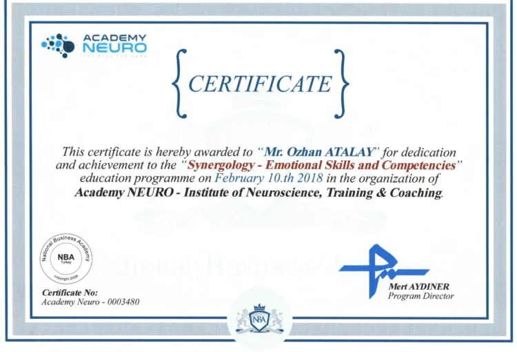 Academy Neuro Synergology Certificate